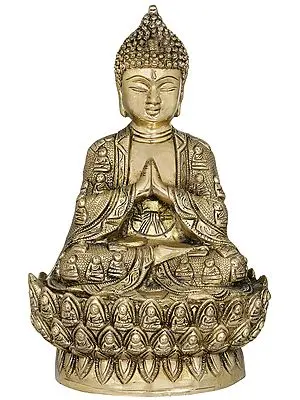 11" Lord Buddha in Namaskara Mudra - Thousand Buddha Wall In Brass | Handmade | Made In India