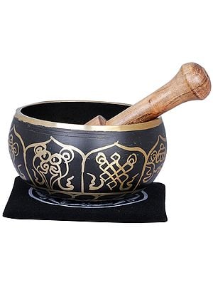 4" Ashtamangala Singing Bowl - Tibetan Buddhist In Brass | Handmade | Made In India