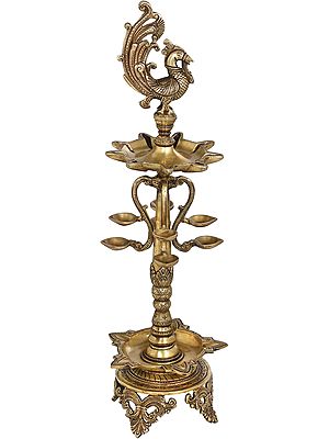 25" Twenty Two Wicks Peacock Lamp In Brass | Handmade | Made In India