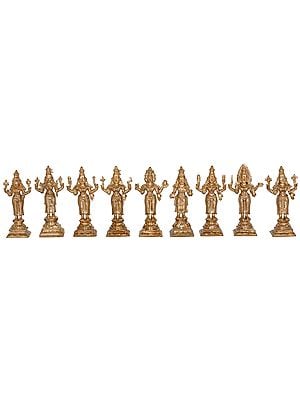 6" Nava Kannigal - The Nine South Indian River Goddesses | Handmade | Madhuchista Vidhana (Lost-Wax) | Panchaloha Bronze from Swamimalai