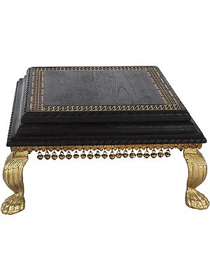 Wooden Square Chowki with Brass Legs and Ghungroos