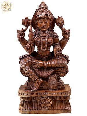 Goddess Mariamman (South Indian Durga) Wooden Sculpture
