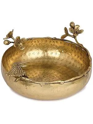 Handmade Butterfly Designer Brass Urli