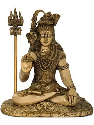 14" Mahadeva Shiva in Ashirwad Mudra | Handmade Brass Statue