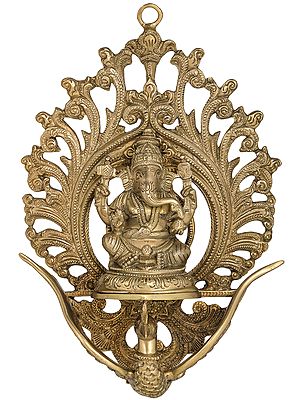 11" Lord Ganesha Seated on Flying Swan (Wall Hanging) In Brass | Handmade | Made In India