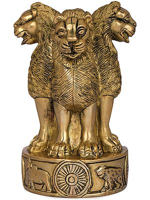 6" The Ashoka Stambha -The National Emblem of India, Adapted from Lion Capital of Ashoka at Sarnath In Brass | Handmade | Made In India