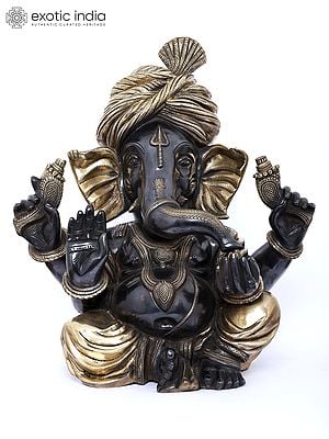 18" Superfine The Royal Grandeur of Turbaned Ganesha In Brass | Handmade | Made In India