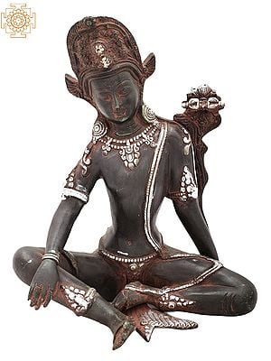 10.5" Seated Indra, The Head Lowered | Handmade | Brass Lord Indra Statue | Made in India