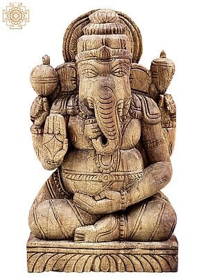 10" Wooden Seated Ganesha Wall Hanging | Handmade