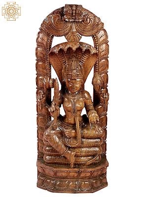 35" Large Wooden Goddess Mariamman Statue (South Indian Durga)