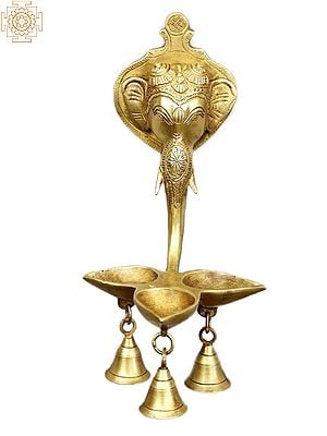 11" Brass Lord Ganesha Wall Hanging Diya with Bells