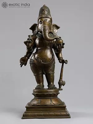 18" Standing Lord Ganesha Bronze Statue | Madhuchista Vidhana (Lost-Wax) | Panchaloha Bronze from Swamimalai