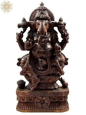 36" Large Wooden Lord Ganesha