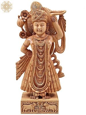 13" Wooden Shrinath Ji Figurine in Kadam Wood