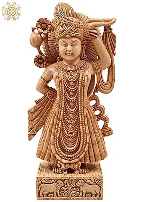 Kadam Wood Shrinath Ji Sculpture, 13 Inch