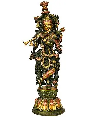24" Fluting Krishna in Brass | Handmade | Made In India