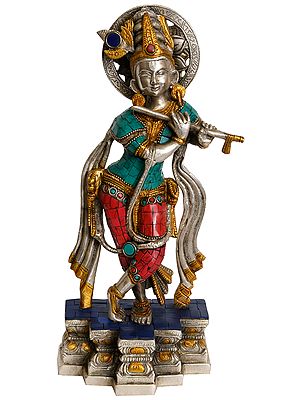 12" Krishna Playing Flute In Brass | Handmade | Made In India
