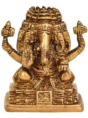 3" Five Headed Ganesha Brass Sculpture | Handmade | Made in India