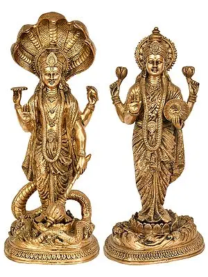 17" Lord Vishnu with Goddess Lakshmi In Brass | Handmade | Made In India