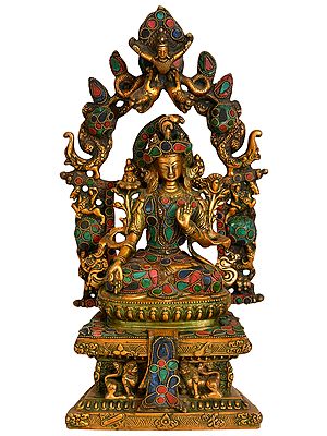 Goddess Tara Seated on Six-Ornament Throne of Enlightenment -Tibetan Buddhist Deity