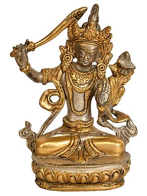 5" Tibetan Buddhist Deity Manjushri in Brass | Handmade | Made In India