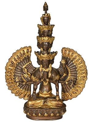 12" Eleven Headed Thousand Armed Avalokiteshwara (Tibetan Buddhist Deity) In Brass | Handmade | Made In India