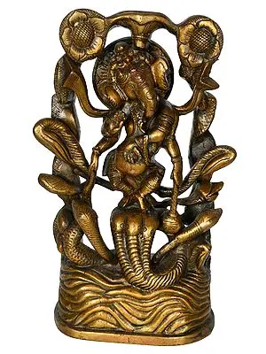 9" Lord Ganesha Dancing on Sheshanaga In Brass | Handmade | Made In India