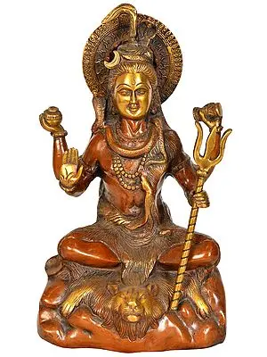 13" Blessing Lord Shiva Holding a Trident (Trishul) In Brass | Handmade | Made In India
