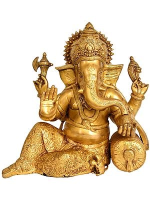 13" Relaxing Ganesha In Brass | Handmade | Made In India