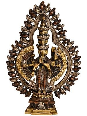 10" Tibetan Buddhist Deity Eleven Headed Thousand Armed Avalokiteshvara In Brass | Handmade | Made In India