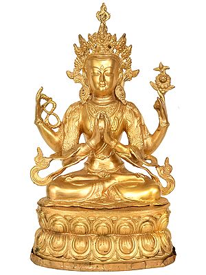 17" Tibetan Buddhist Four Armed Avalokiteshvara In Brass | Handmade | Made In India