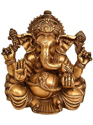 8" Ganesha Granting Abhaya In Brass | Handmade | Made In India