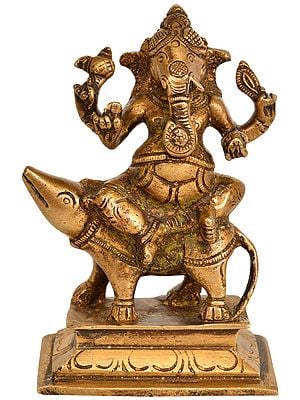 4" Lord Ganesha Seated on Rat In Brass | Handmade | Made In India