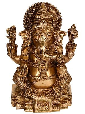 10" Chaturbhuja Ganesha In Brass | Handmade | Made In India