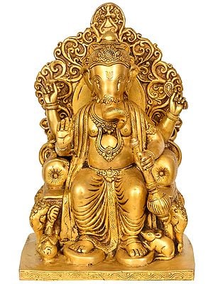 16" Raja Ganesha In Brass | Handmade | Made In India