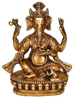 6" Lord Ganesha Idol in Nepalese Style in Brass | Handmade | Made in India