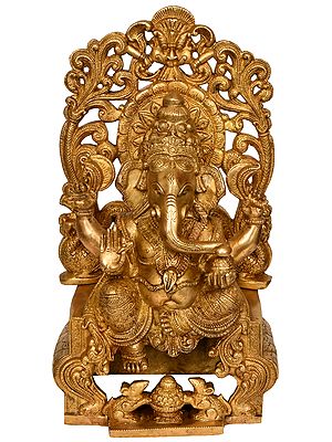 13" Throne Ganesha In Brass | Handmade | Made In India
