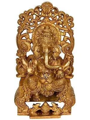 13" Throne Ganesha In Brass | Handmade | Made In India
