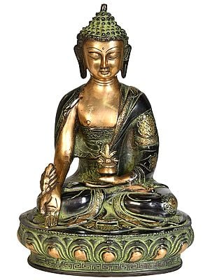 Tibetan Buddhist Deity Medicine Buddha - Robe Carved with Auspicious Symbols