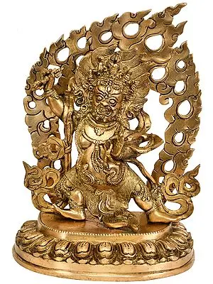 12" Vajrapani with Fire Aureole (Tibetan Buddhist Deity) In Brass | Handmade | Made In India