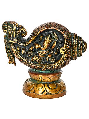 5" Shankha Vinayaka - Ganesha in a Conch In Brass | Handmade | Made In India