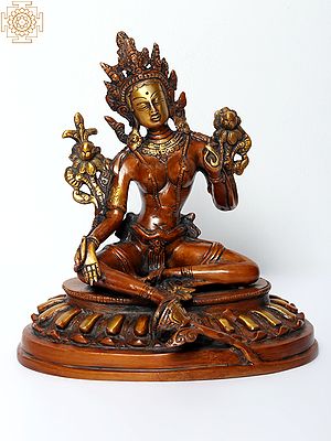 7" Tibetan Buddhist Goddess Green Tara In Brass | Handmade | Made In India