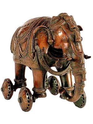 Brass Elephant Figurine on Wheels