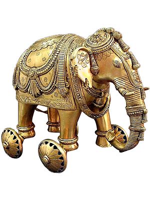 Brass Elephant Figurine on Wheels