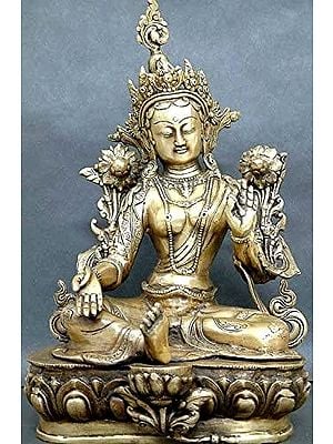 18" Tibetan Buddhist Goddess Green Tara In Brass | Handmade | Made In India