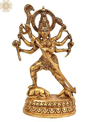 7" Goddess Durga In Brass | Handmade | Made In India