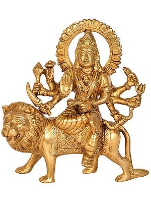 6" Goddess Durga Idol In Brass | Handmade | Made In India