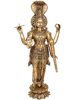 40" Large Size Lord Vishnu Brass Statue | Handmade | Made in India