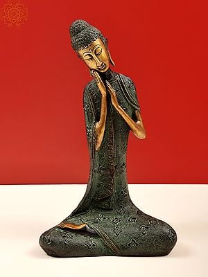 15" Thinking Buddha Brass Statue | Handmade | Made in India