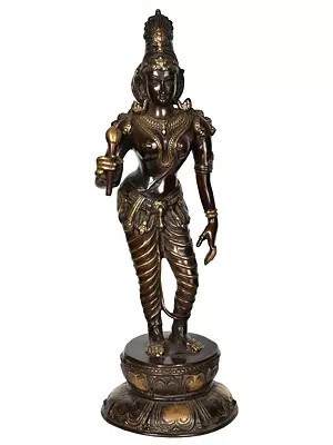 Standing Goddess Lakshmi In Brass | Handmade | Made In India